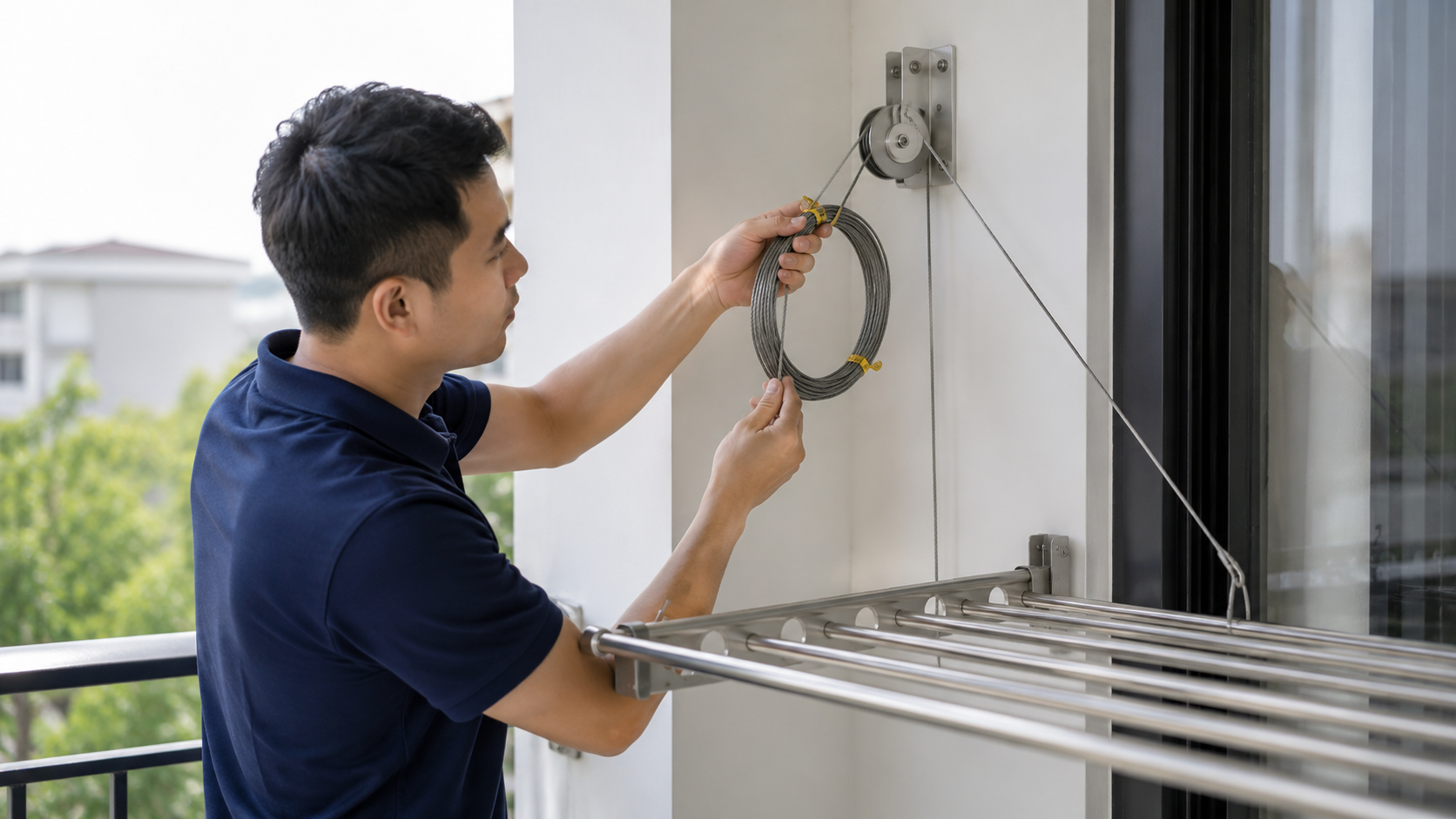 Ảnh 4 - Kỹ thuật viên kiểm tra hoặc thay cáp giàn phơi Inox 316