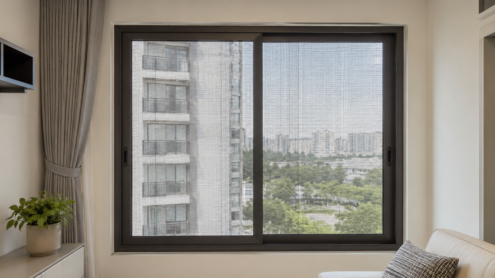 1 - Ảnh tổng thể cửa lùa 2 cánh lưới inox 0.21