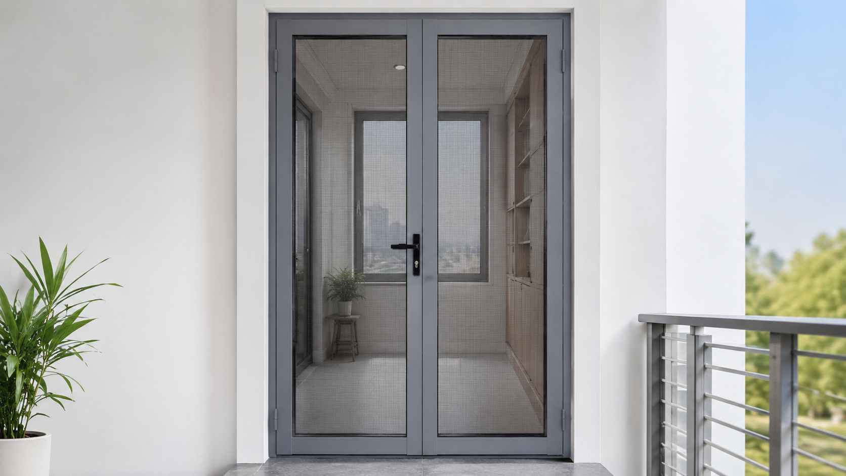 1 - Ảnh tổng thể cửa lưới chống muỗi 2 cánh mở quay đã lắp đặt