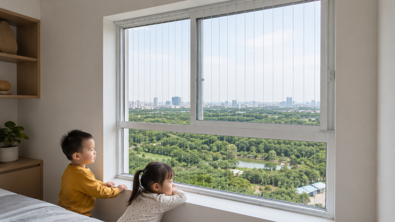 1 - Lưới an toàn cửa sổ lắp tại căn hộ chung cư hiện đại.