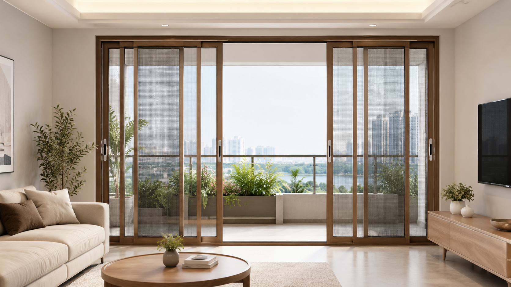 1- ND - Cửa lưới chống muỗi dạng lùa ray đôi