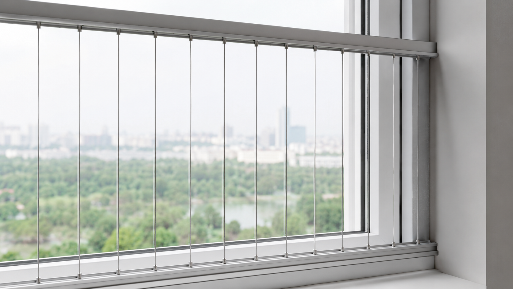 2 - Cận cảnh cáp inox bọc nhựa và thanh nhôm định hình.