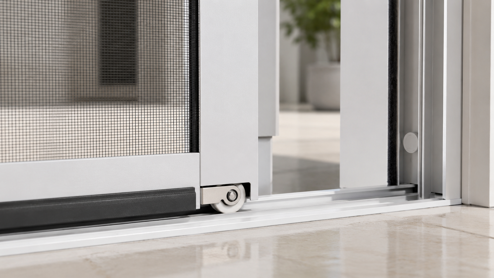 3 - Ảnh cận cảnh ray dưới thấp khoảng 1 cm và bánh xe trượt