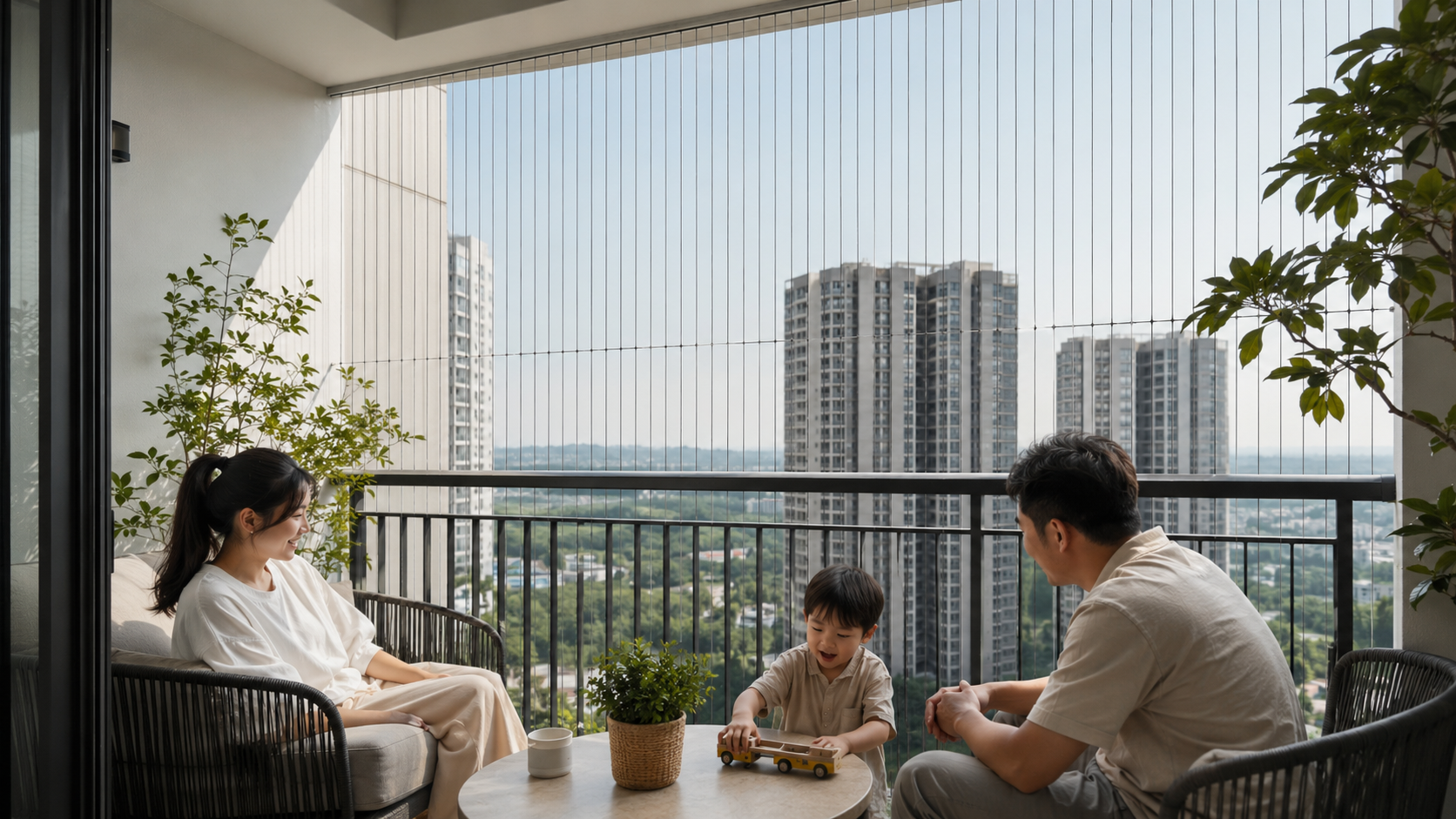 3 - Gia đình có trẻ nhỏ sinh hoạt gần ban công đã lắp lưới.