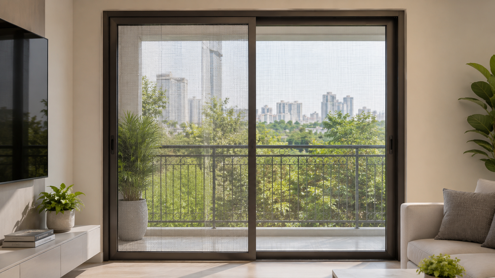 4 - Ảnh cửa lùa 2 cánh đặt tại cửa ban công phòng khách