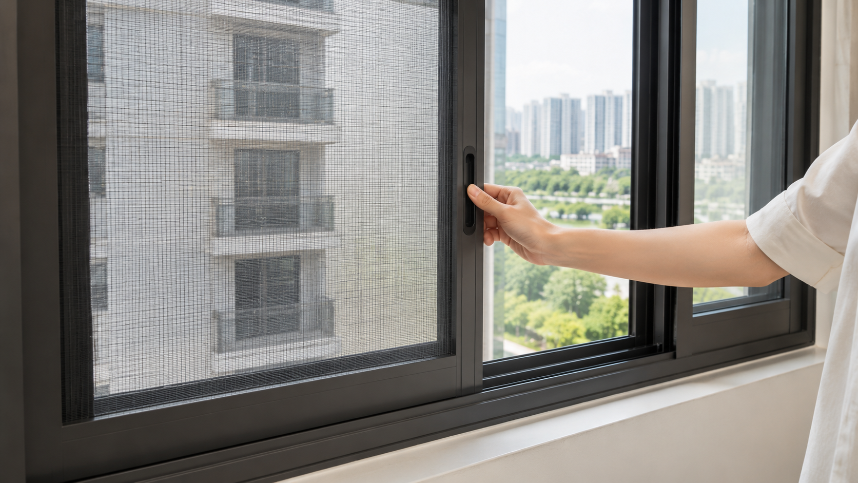 6 - Ảnh thao tác mở một bên cánh lùa bằng tay