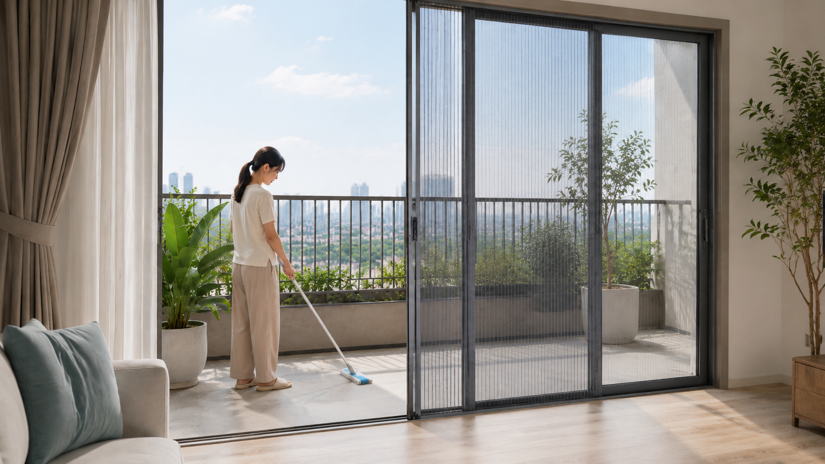 6- ND - Cửa lưới chống muỗi không ray dưới