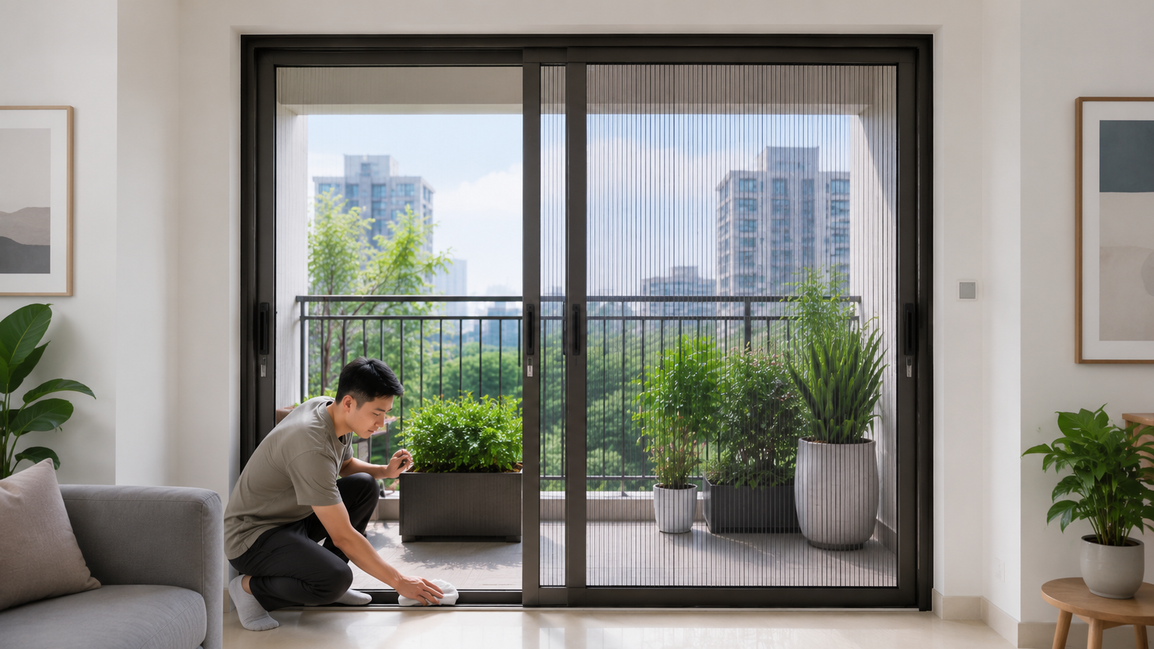 7- ND - Cửa lưới chống muỗi 2 cánh ray lùa