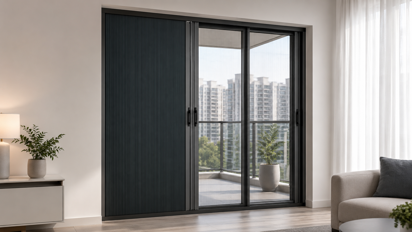 Ảnh 1 - Ảnh tổng quan sản phẩm lắp tại cửa ban công căn hộ hiện đại
