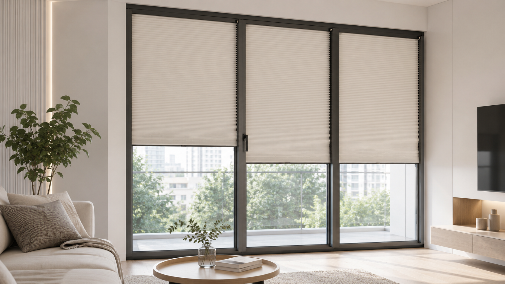 Ảnh 1 - Toàn cảnh căn hộ hiện đại có cửa kính lớn hoặc cửa sổ kính