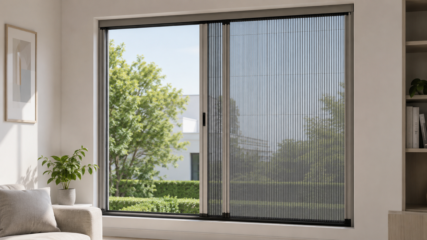 Ảnh 1 - cửa lưới chống muỗi dạng xếp hệ 27 lắp tại cửa sổ phòng khách