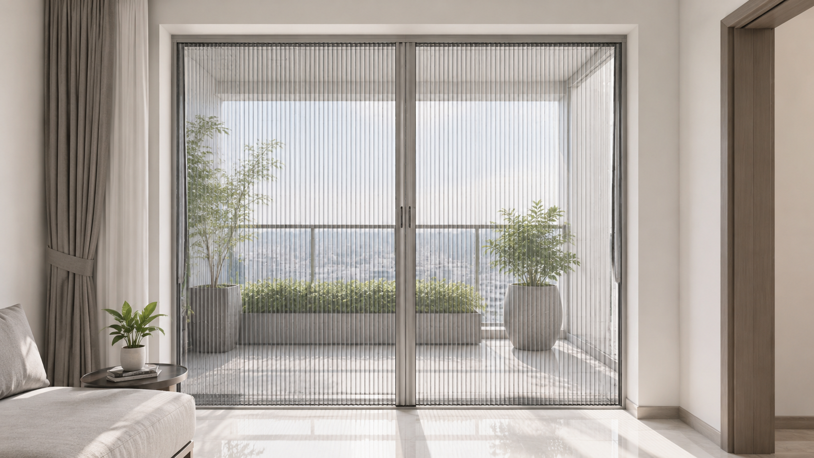 Ảnh 3 Cửa lưới dạng xếp lắp tại cửa ban công chung cư