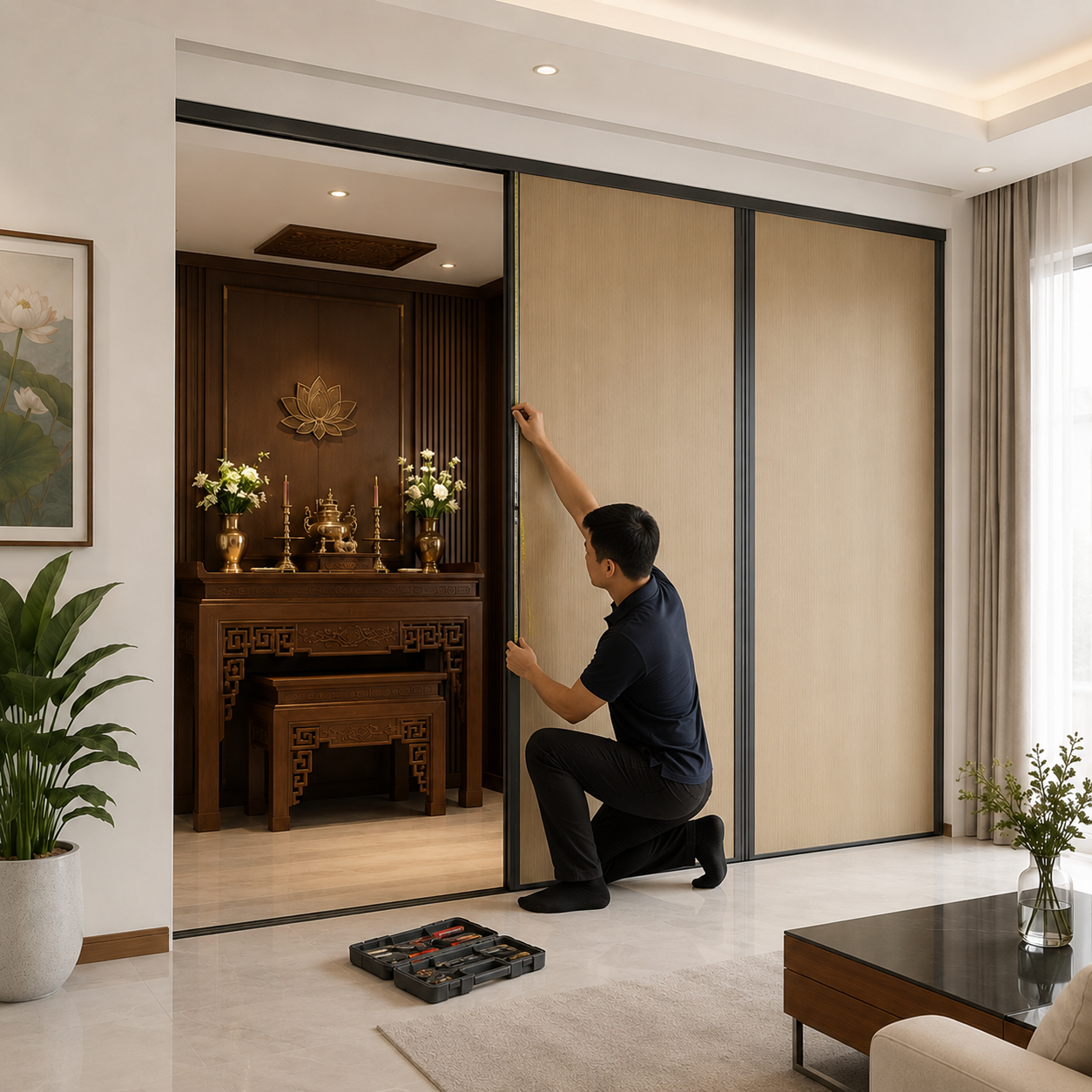 Vách rèm tổ ong ngăn phòng thờ - Hình ảnh 9